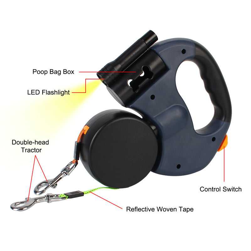 LED Dual Retractable Dog Leash – Walk Two Dogs with Light & Control | Pets Friend