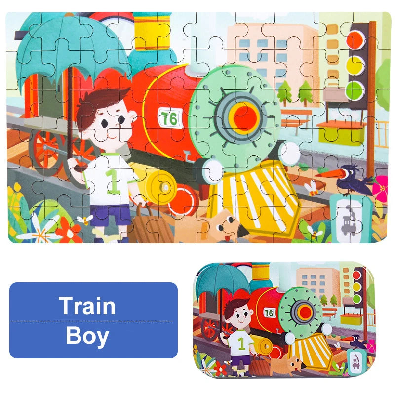 60-Piece Montessori Jigsaw Puzzle – Animals & Vehicles | Family Care