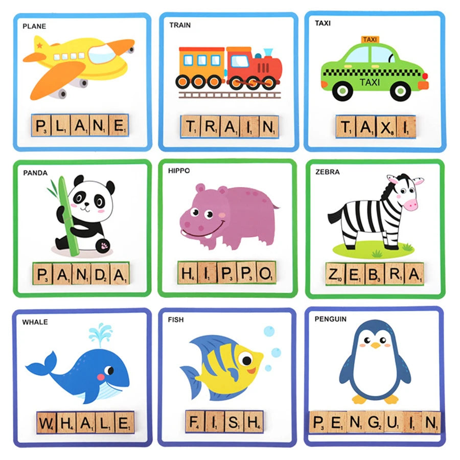 Montessori Wooden Spelling Puzzle – 100pcs Learning & Word Matching Game | Family Care