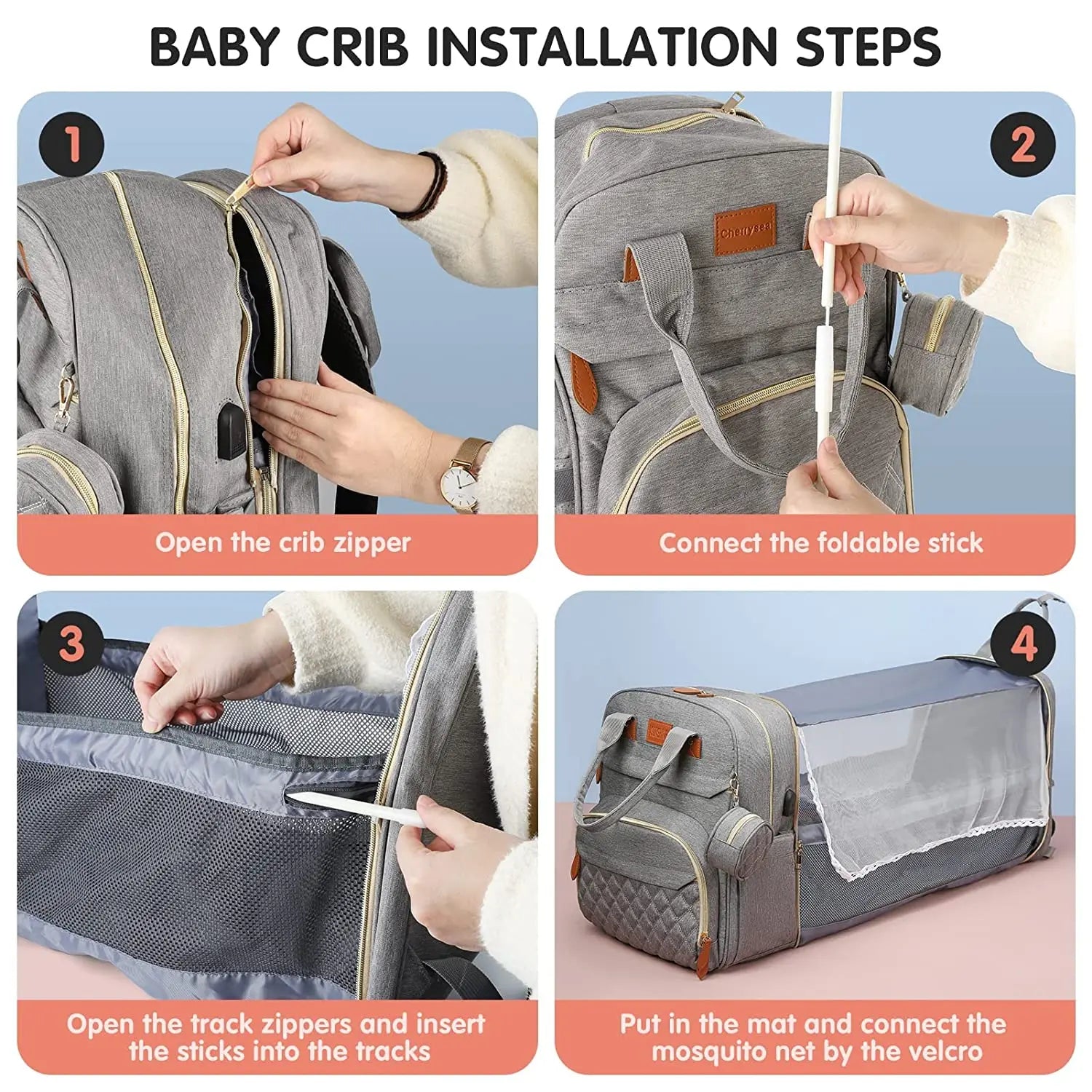3-in-1 Diaper Backpack – Foldable Baby Bed, USB Charging & Travel Storage | Family Care