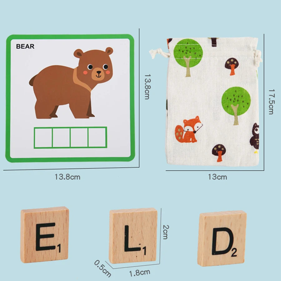 Montessori Wooden Spelling Puzzle – 100pcs Learning & Word Matching Game | Family Care