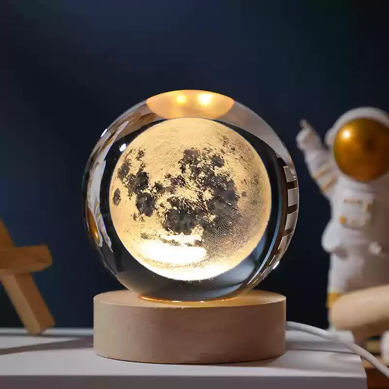 Galaxy Crystal Ball LED Night Light – 3D Planet Glow & Wooden Base | Smart Innovation
