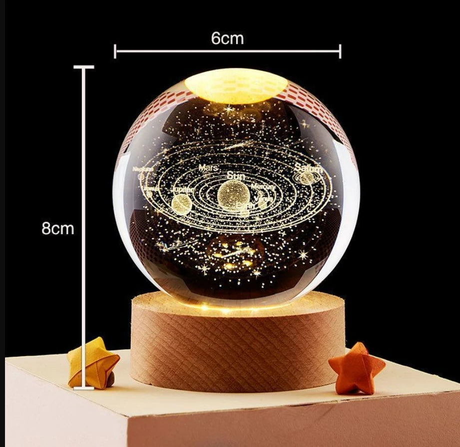 Galaxy Crystal Ball LED Night Light – 3D Planet Glow & Wooden Base | Smart Innovation